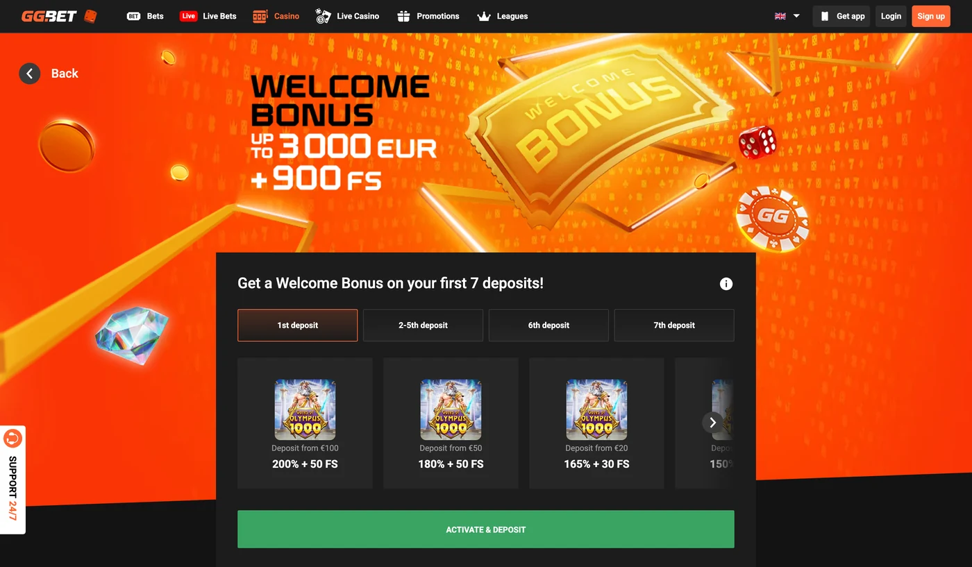 GGBET Casino bonus dobrodošlice do 3.000 € + 900 besplatnih okreta